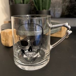 Skull Glass Mug With Bone Handles Halloween Goth Home Decor
